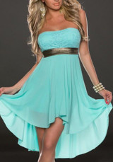 New Women Tiffany Blue Irregular Off Shoulder High-low Bridesmaid Party Chiffon Mini Dress