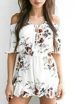 Casual Boho Floral Print Bateau Backless Off Shoulder Romper