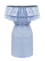 Casual Fashion Flounce Bateau Off The Shoulder Striped Dress