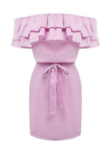 Casual Fashion Flounce Bateau Off The Shoulder Striped Dress