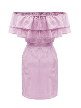 Casual Fashion Flounce Bateau Off The Shoulder Striped Dress