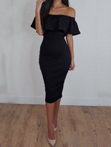 Casual Sexy Off The Shoulder Flounce Solid Color Dress Casual Sexy Off The Shoulder Flounce Solid Color Dress