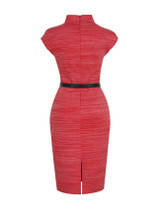 Casual Band Collar Office Slit Striped Bodycon Dress