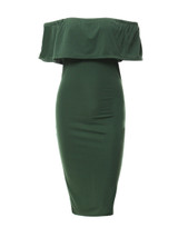 Casual Off Shoulder Sexy Flounce Plain Bodycon Dress