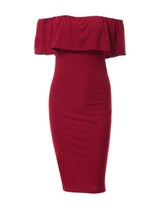 Casual Off Shoulder Sexy Flounce Plain Bodycon Dress