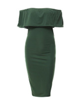 Casual Off Shoulder Sexy Flounce Plain Bodycon Dress