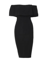 Casual Off Shoulder Sexy Flounce Plain Bodycon Dress
