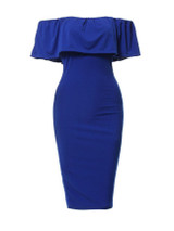 Casual Off Shoulder Sexy Flounce Plain Bodycon Dress