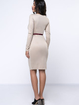 Casual Office Round Neck Belt Ruched Plain Bodycon Dress