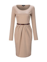 Casual Office Round Neck Belt Ruched Plain Bodycon Dress