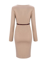 Casual Office Round Neck Belt Ruched Plain Bodycon Dress