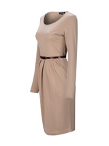 Casual Office Round Neck Belt Ruched Plain Bodycon Dress