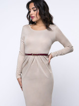 Casual Office Round Neck Belt Ruched Plain Bodycon Dress