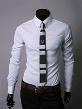 Casual Office Basic Turn Down Collar Plain Men Shirt