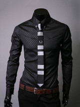Casual Office Basic Turn Down Collar Plain Men Shirt