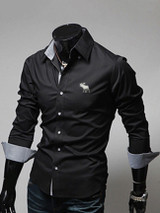 Casual Turn Down Collar Single Breasted Office Men Shirt
