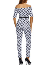 Casual Off Shoulder Plaid Printed Slim-Leg Jumpsuit