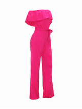 Casual Off Shoulder Flounce Plain Wide-Leg Jumpsuit Casual Off Shoulder Flounce Plain Wide-Leg Jumpsuit
