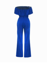 Casual Off Shoulder Flounce Plain Wide-Leg Jumpsuit Casual Off Shoulder Flounce Plain Wide-Leg Jumpsuit