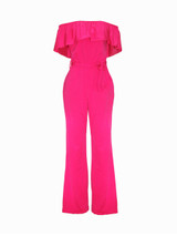 Casual Off Shoulder Flounce Plain Wide-Leg Jumpsuit Casual Off Shoulder Flounce Plain Wide-Leg Jumpsuit