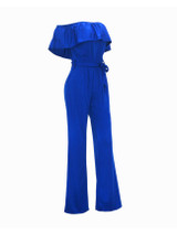 Casual Off Shoulder Flounce Plain Wide-Leg Jumpsuit Casual Off Shoulder Flounce Plain Wide-Leg Jumpsuit