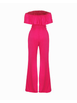 Casual Off Shoulder Flounce Plain Wide-Leg Jumpsuit Casual Off Shoulder Flounce Plain Wide-Leg Jumpsuit