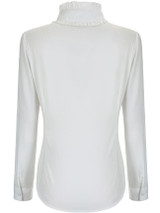 Casual Office Band Collar Ruffle Trim Solid Blouse In White