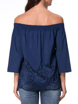 Casual Off Shoulder Hollow Out Plain Blouse