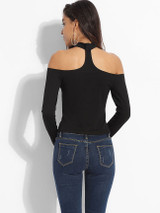 Casual Off Shoulder Cotton Plain Long-sleeve-t-shirt