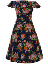 Casual Flounce Off Shoulder Floral Printed Skater Dress