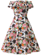 Casual Flounce Off Shoulder Floral Printed Skater Dress