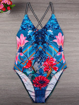 Casual Spaghetti Strap X-Back One Piece In Floral Printed