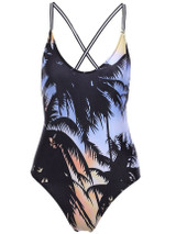 Casual Spaghetti Strap Tree Printed X-Back One Piece