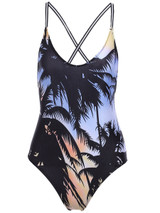 Casual Spaghetti Strap Tree Printed X-Back One Piece