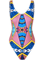 Casual Colorful Scoop Neck Backless Printed One Piece