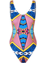 Casual Colorful Scoop Neck Backless Printed One Piece