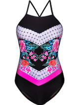 Spaghetti Strap Lace-Up Floral Printed One Piece