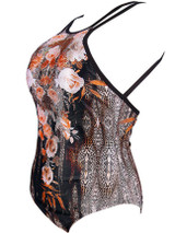 Casual X-Back Spaghetti Strap Leopard Floral Printed One Piece