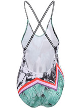 Casual Spaghetti Strap Leaf Printed X-Back One Piece
