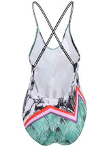 Casual Spaghetti Strap Leaf Printed X-Back One Piece