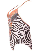 Casual Spaghetti Strap Zebra Printed X-Back One Piece