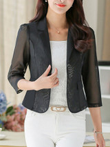 Casual Notch Lapel Hollow Out Plain Blazer