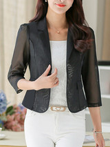 Casual Notch Lapel Hollow Out Plain Blazer