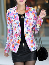 Casual Notch Lapel Decorative Button Floral Printed Blazer