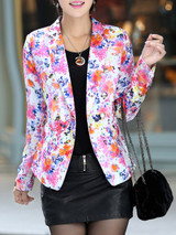 Casual Notch Lapel Decorative Button Floral Printed Blazer