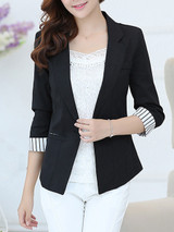 Casual Notch Lapel Single Button Stripe Cuff Blazer