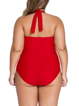 Casual Backless Plain Halter Plus Size One Piece