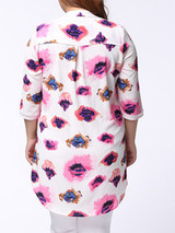 Casual High-Low Band Collar Single Breasted Printed Plus Size Blouse