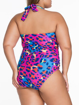 Casual Cutout Leopard Halter Plus Size One Piece