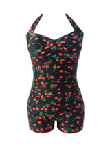 Casual Halter Fruit Printed Plus Size One Piece